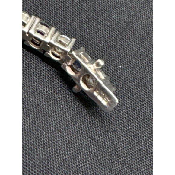 Sterling Silver Blue Sapphire White Stones Tennis Bracelet With Box Clasp - Picture 5 of 6